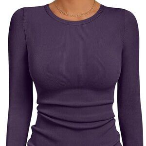 Purple Ribbed Women's Crewneck Top